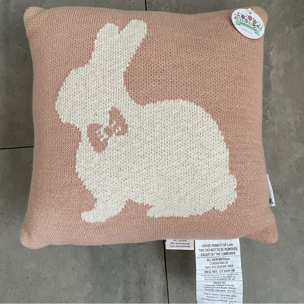 NEW bunny boulevard reversible bunny knit decor accent pillow pink